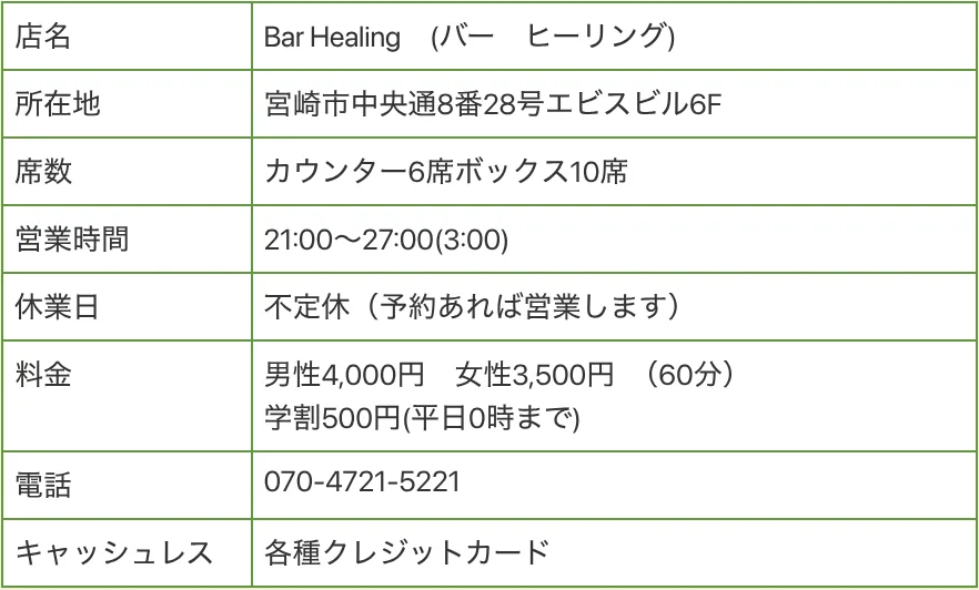 タロットバー Healingの料金・メニュー（公式サイト）