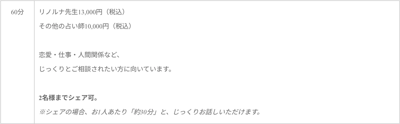 占い処 京都ほしよみ堂 リノルナの料金・メニュー（公式サイト）