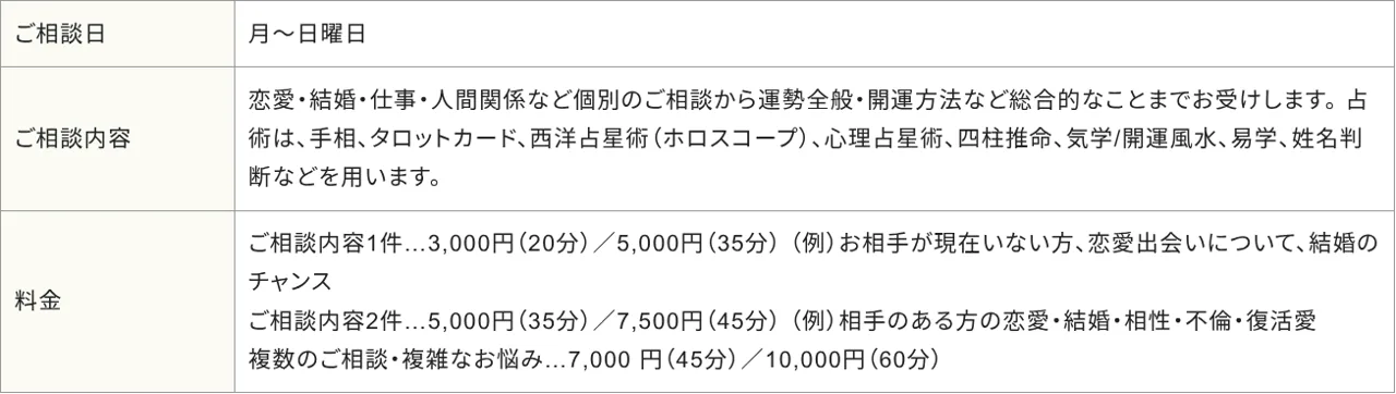 渋谷代官山恵比寿占いセレスの館の料金・メニュー（公式サイト）